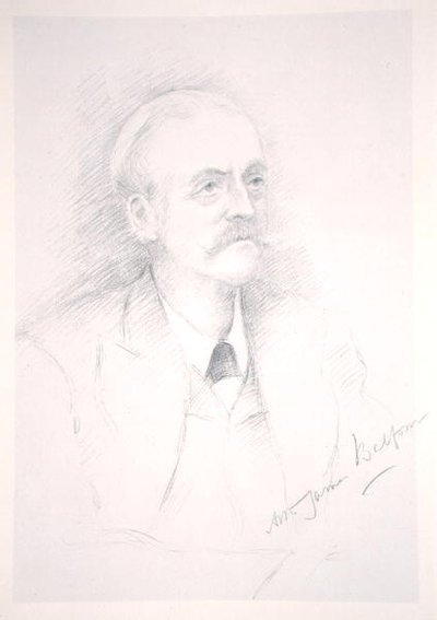 Porträtt av Sir Arthur James Balfour (1848-1930) från ett album på Entente Cordiale av Noel Dorville