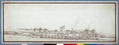 Chateau de Vincennes, med skorstenar som röker (penna och bläck på papper) av Noel Gasselin