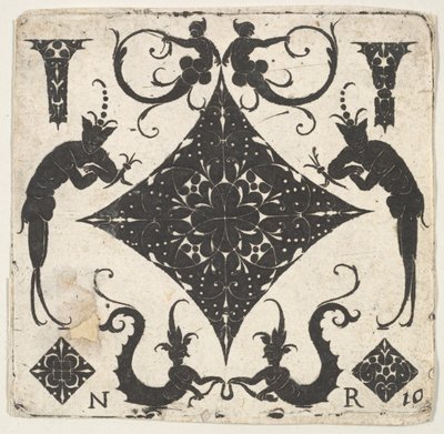 Konkav pastillformad panel och groteska figurer, ca. 1620-30. av Noel Rouillard