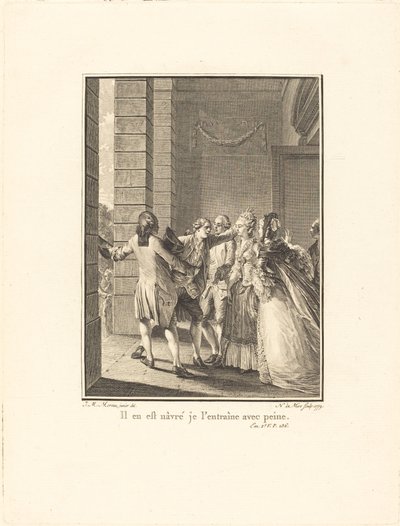 Han är ledsen, jag tränar honom med svårighet av Noël Le Mire after Jean Michel Moreau