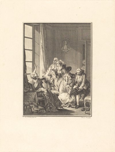 Julie svimmar i en fåtölj av Noël Le Mire after Jean Michel Moreau