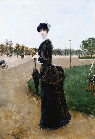 En elegant dam i Bois de Boulogne, 1880 av Norbert Goeneutte