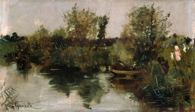 N.Goeneutte, idylliskt flodlandskap av Norbert Goeneutte