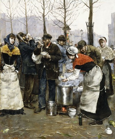 Soppa för mässorna en vinterdag, Paris, 1881 av Norbert Goeneutte