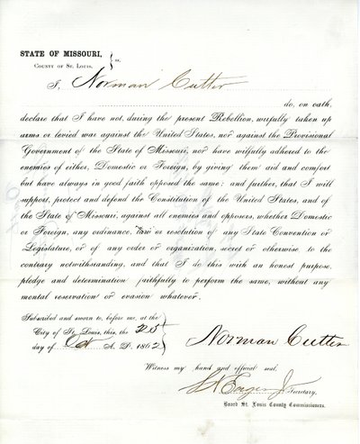 Loyalty oath of Norman Cutter of Missouri, County of St.Louis av Norman Cutter