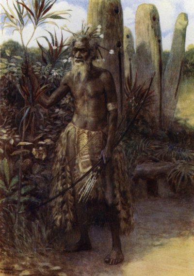 En helig man, Aoba, Nya Hebriderna (färg litho) av Norman Hardy