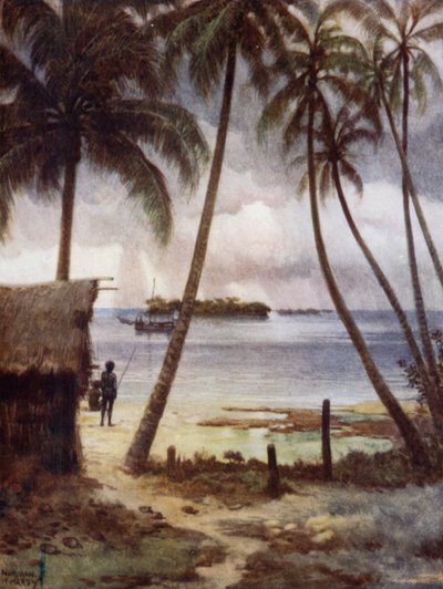 En stormig dag i Rubiana Lagoon, Salomonöarna (färg litho) av Norman Hardy