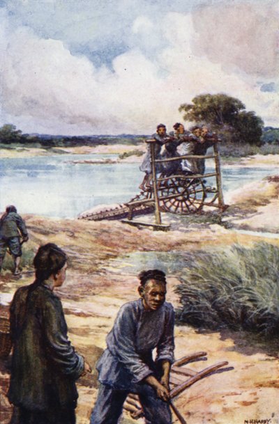Kina: Ett vattenhjul (litho i färg) av Norman Hardy