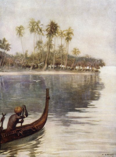 Tidig morgon, Gavutu, Salomonöarna (färg litho) av Norman Hardy