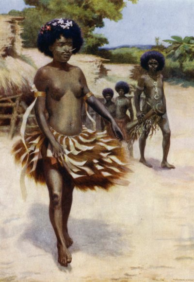 Iväg till Dubu Dance, Brittiska Nya Guinea (färg litho) av Norman Hardy