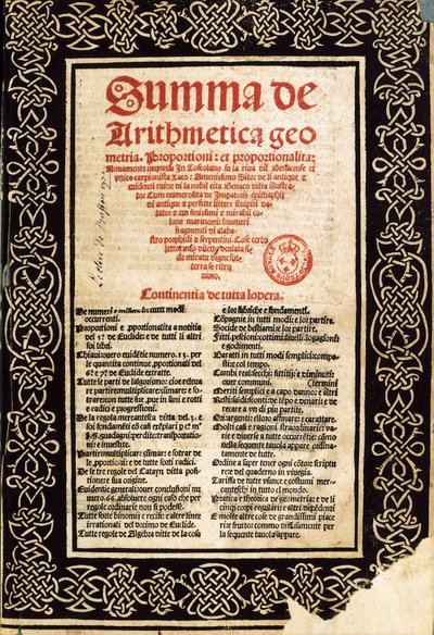 "Sammanfattning aritmetik" av Luca Pacioli av Northern Italian School