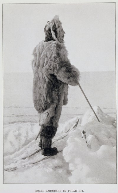 Roald Amundsen i polardräkt, ur "The South Pole...", publ. 1912 (lito) av Norwegian School