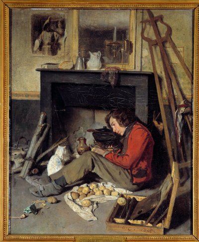 Verkstadsinredning En målare nära sin öppen spis. Målning av Octave Tassaert (1800-1874) 1845 sön. 0,46x0,38 m av Octave Tassaert