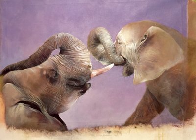 Elephants at Play, 2001 (akryl på duk) av Odile Kidd