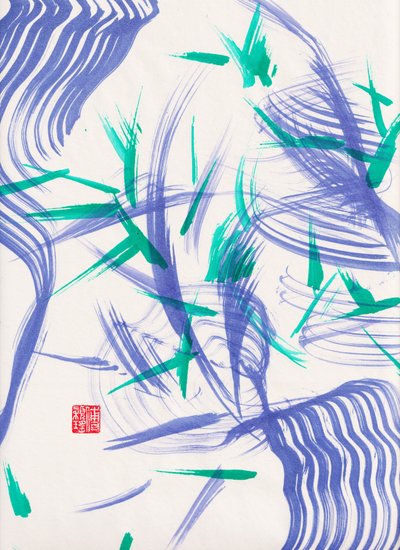 Zen Green Bamboo Abstraction 2, 2020 (akryl på Xuan-papper) av Odilia W. Y. Fu