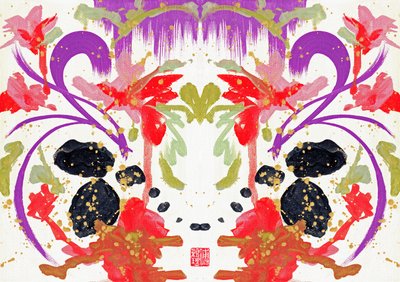 Zen Orange Purple Flowers 2, 2021 (akryl på duk, digital) av Odilia W. Y. Fu