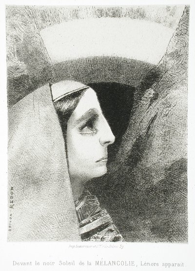 Till Edgar Poe (Inför melankolins svarta sol framträder Lenore) av Odilon Redon