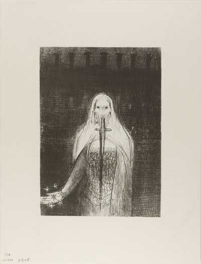 Och han hade i sin högra hand sju stjärnor; och ur hans mun gick ett skarpt tvåeggat svärd, plåt 1 av 12 av Odilon Redon