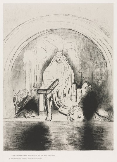 Och jag såg i hans högra hand som satt på tronen en bok skriven inuti och på baksidan, förseglad med sju sigill av Odilon Redon