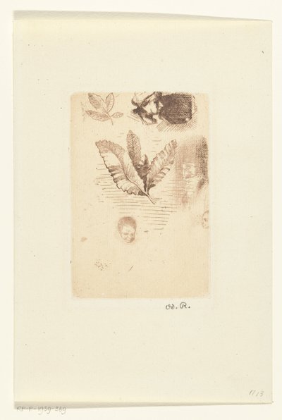 Blad med skisser Croquis av Odilon Redon