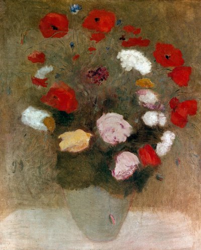 Bukett med vallmo Målning av Odilon redon (1840-1916). av Odilon Redon