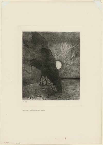 Oavbrutet vid min sida rör sig demonen, plansch 7 ur Charles Baudelaires Ondskans blommor av Odilon Redon