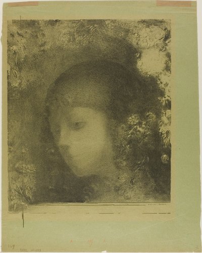Barns huvud med blommor av Odilon Redon