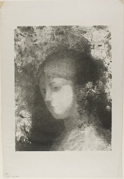 Barns huvud med blommor av Odilon Redon