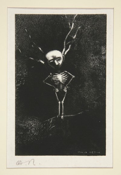 Dans le d?dale des branches la bl?me figure apparaissait (I labyrinten av grenar dök den bleka figuren upp), från serien Le jur? (Jurymedlemmen) av Odilon Redon
