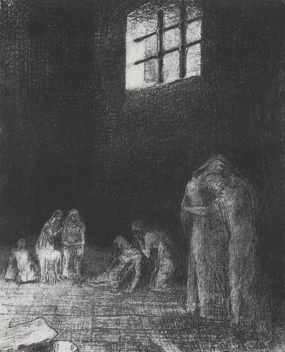 I skuggan gråter och ber människor... av Odilon Redon