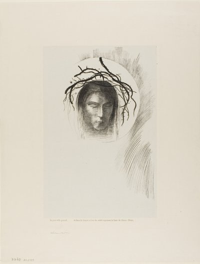 Dagen visar sig äntligen...och i själva skivan av solen skiner Jesu Kristi ansikte, skylt 24 av 24 av Odilon Redon
