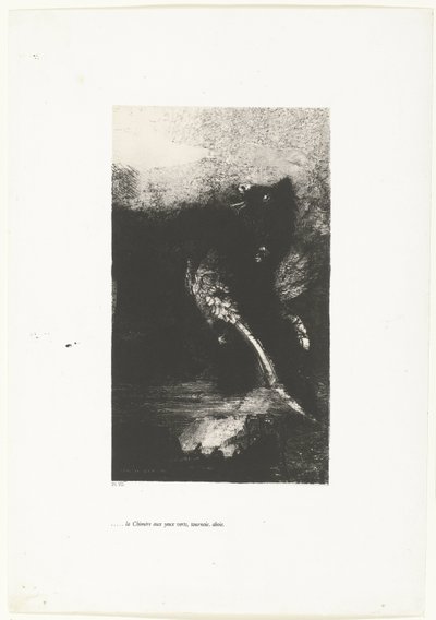 Chimären med gröna ögon, skriker, snurrar ...la Chimère aux yeux verts, tournoie, aboie (titel på objekt) Tentation de Saint-Antoine (1) (serietitel) Temptation of Saint Anthony (serietitel) av Odilon Redon