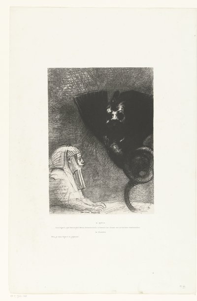 Från sfinx till chimaera Sfinxen: ...min blick, som ingenting kan avvika, förblir spänd genom saker på en otillgänglig horisont, Chimären: Jag, jag är lätt och glad! Temptation of Saint Anthony (2) (serietitel) Söker van de heilig av Odilon Redon