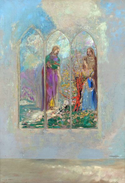 Andakt inför en röd buske - Andakt nära en röd buske - Målning av Odilon Redon (1840-1916) av Odilon Redon