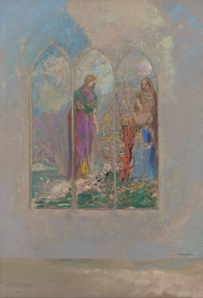Devotion near a red bush av Odilon Redon
