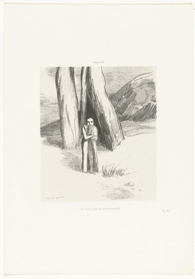 En galning i ett dystert landskap Un FOU, dans un morne paysage (titel på objekt) av Odilon Redon