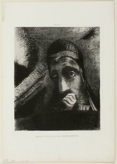 Mysteriets ansikte (I min dröm såg jag i himlen a FACE OF MYSTERY), skylt 1 från Homage to Goya av Odilon Redon