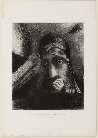 Mysteriets ansikte (I min dröm såg jag i himlen a FACE OF MYSTERY), skylt 1 från Homage to Goya av Odilon Redon
