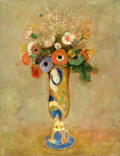 Blommor i en målad vas av Odilon Redon