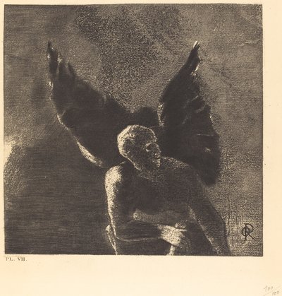 Ära och lov till dig, satan, på himlens höjder där du regerade, och i helvetets djup, där du är besegrad, drömmer du i tysthet! (Ära och lov till dig, Satan, på himlens höjder, där du regerade och i helvetets djup, där, vanqu av Odilon Redon
