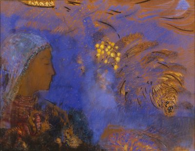 Head of a Woman (pastell på brunt papper) av Odilon Redon