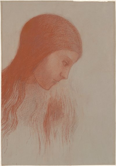 Huvud av en ung flicka i profil av Odilon Redon