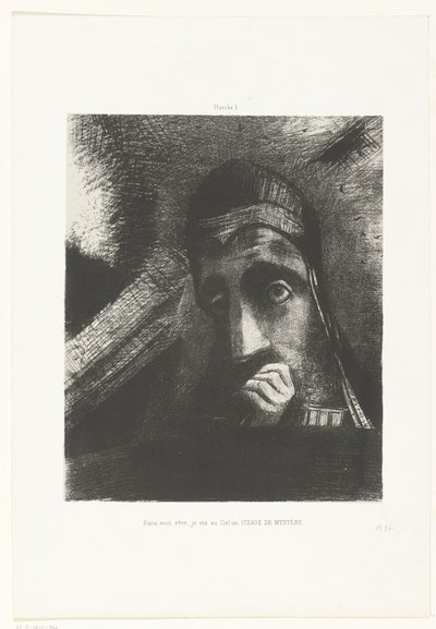 Jag såg i min dröm ett mystiskt ansikte på himlen Dans mon rêve, je vis au Ciel un VISAGE DE MYSTÈRE (titel på objekt) av Odilon Redon