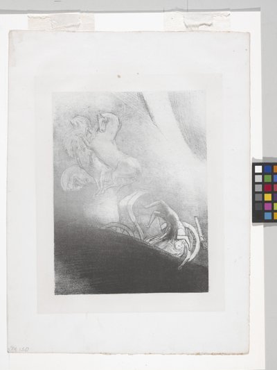 He Falls Into The Abyss... (litografi på kinesiskt applikationspapper) av Odilon Redon