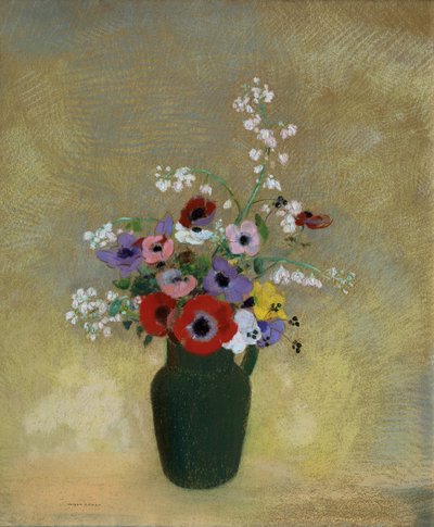 Large Green Vase with Mixed Flowers av Odilon Redon