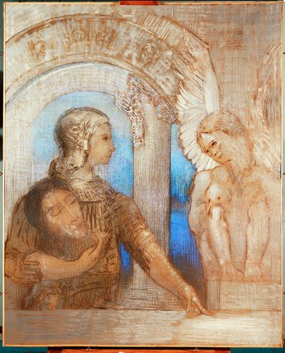 Den mystiske riddaren (olja på duk) av Odilon Redon