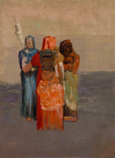 Les Moires (De tre öden) (ödets tre gudar från antik mytologi eller Romarnas öden) - Målning av Odilon Redon (1840-1916), olja på duk (32,4 x 23,8 cm) av Odilon Redon