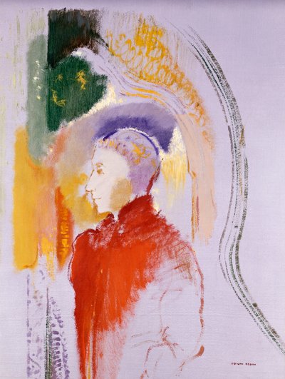 Personnage (olja på papper ombord) av Odilon Redon