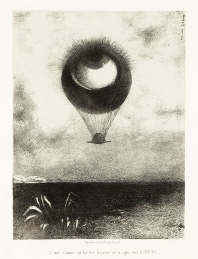 Illustrationsserie för Edgar Poe: "The Eye, Like a Strange Balloon, Mounts toward Infinity" Litografi av Odilon Redon (1840-1916) av Odilon Redon