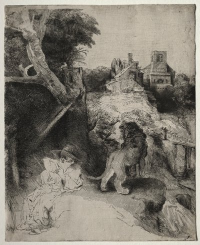 St. Jerome läser i ett italienskt landskap av Odilon Redon